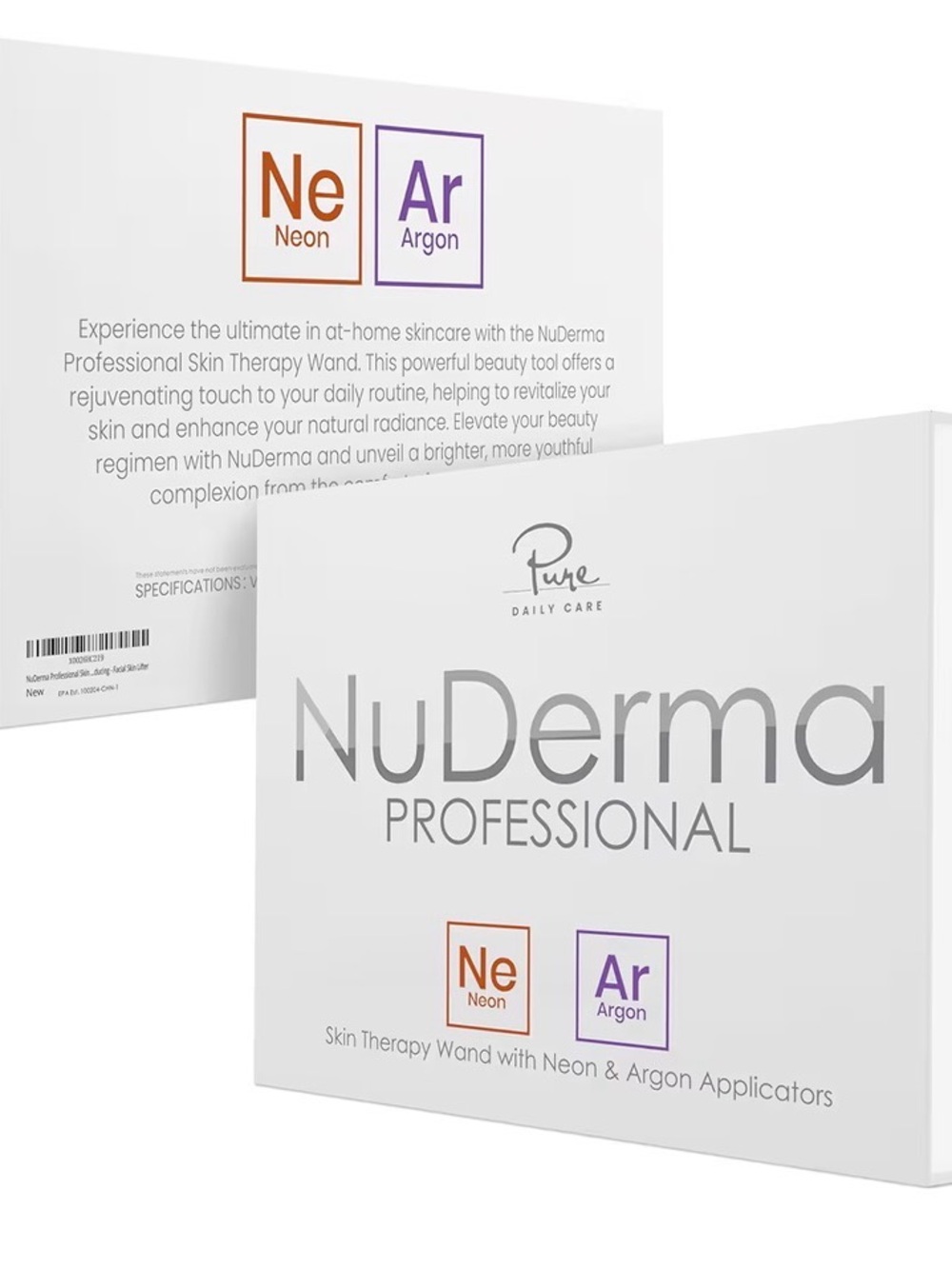 NuDerma Professional Skin Therapy Wand with Neon & Argon Applicators - White